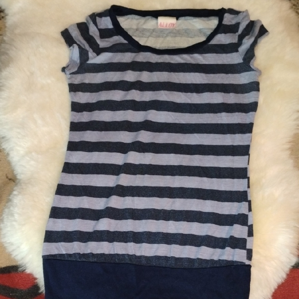 ALLOY Navy and Gray Striped Tee